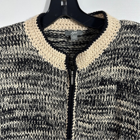 J. Jill cotton knit zip front cardigan, black and cream, size L, layer, fall - Picture 4 of 10